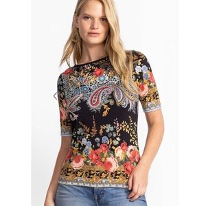JOHNNY WAS The Janie Favorite Boat Neck Tee • 3X • black, multicolor print